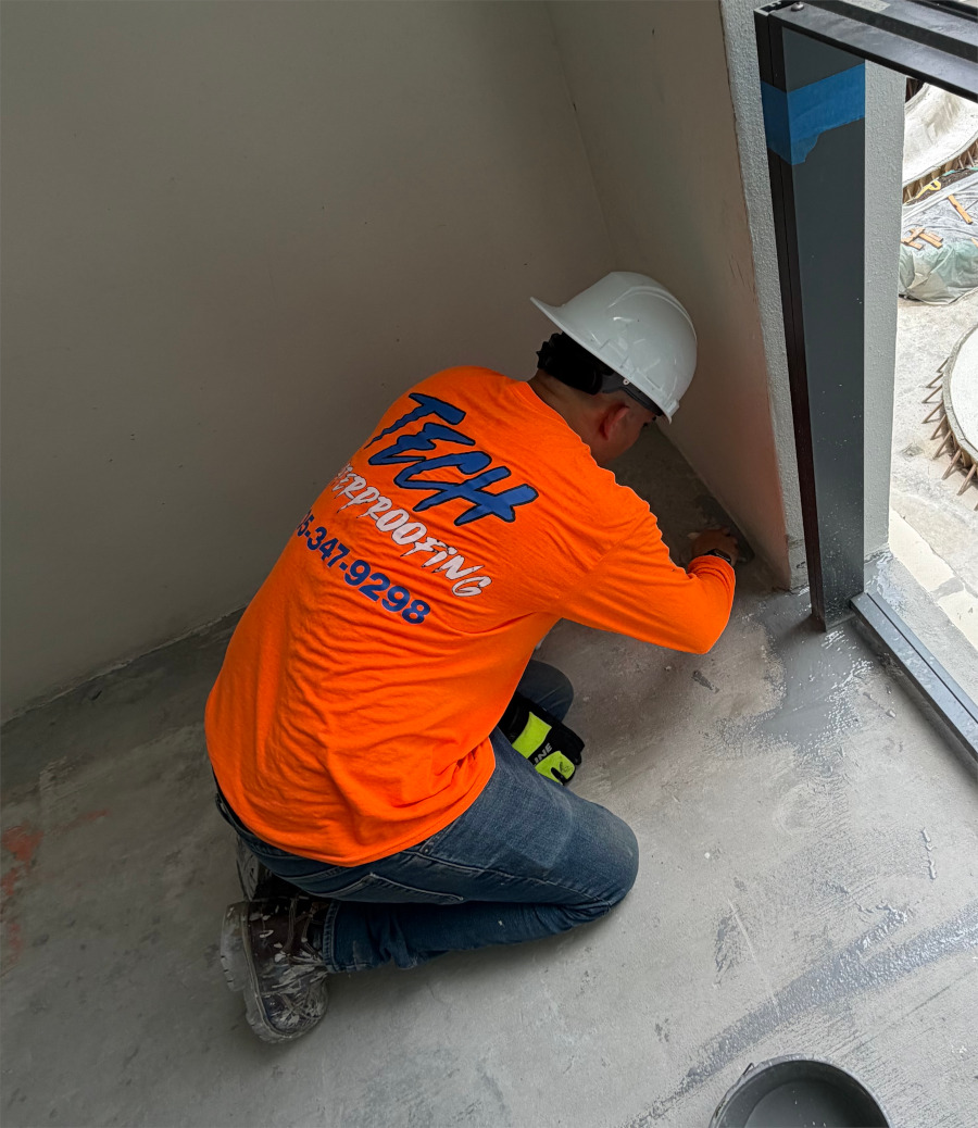 Restoration work on a concrete column