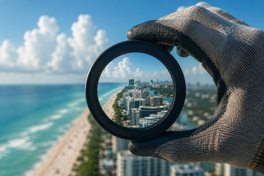 Looking through a lens at the Miami skyline
